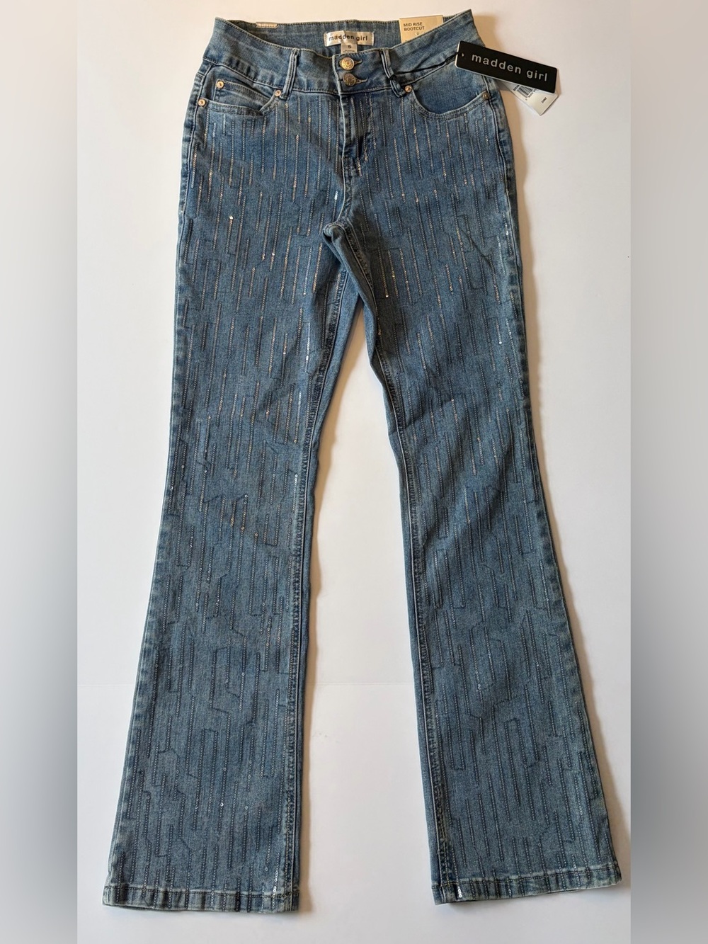 Madden Girl Rhinestone Stripe Mid-Rise Bootcut Jeans NWT Size 5